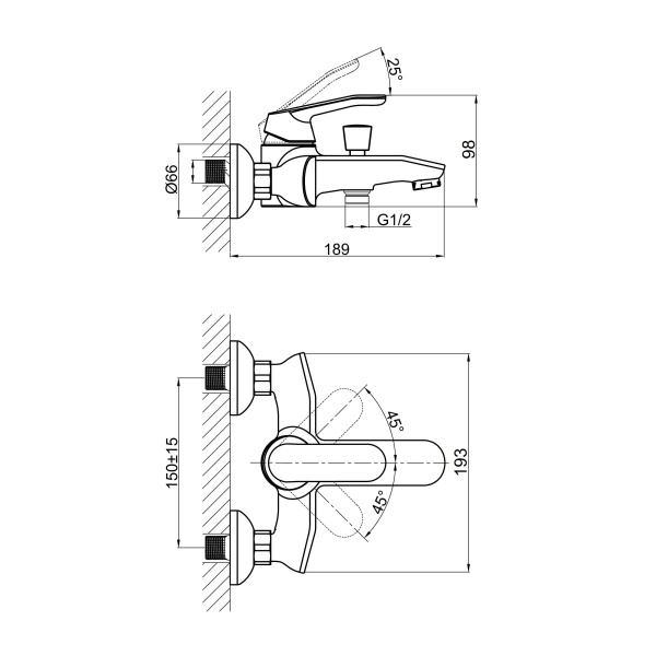 Смеситель для ванны или душа D&K Venice DA1063201 настенный 
без термостата хром
