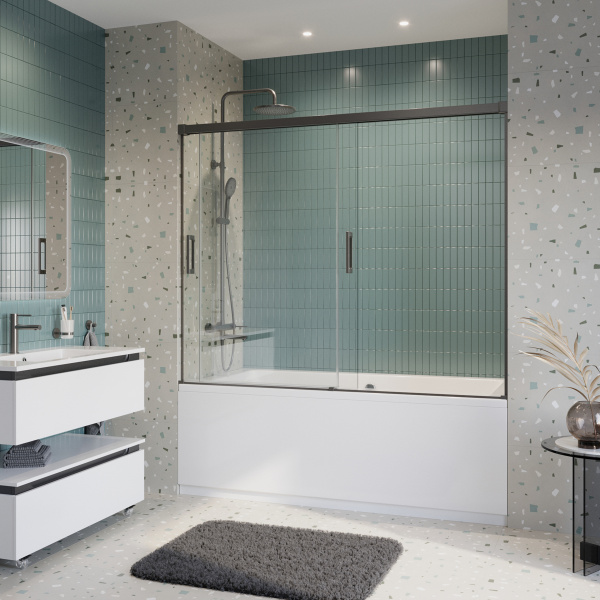 Шторка для ванны раздвижная  Cezares Tandem Soft TANDEM-SOFT-VF-2-180/145-C-GM-IV 180 см, стекла прозрачные, профиль вороненая сталь матовая