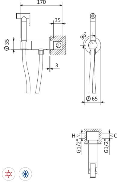 Гигиенический душ Cezares Leaf LEAF-DIF-01 настенный хром