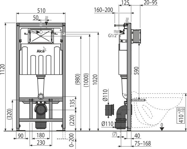 Инсталляция для подвесного унитаза AlcaPlast Sádromodul AM101/1120-0001 механическая