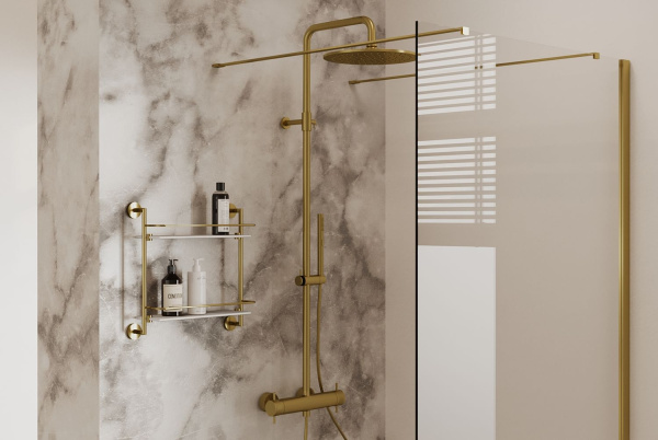 Душевая система со смесителем Allen Brau Fantasy 5.11001-GB монтаж настенная с термостатом брашированное золото