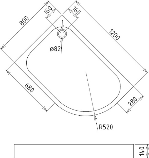 Душевой поддон низкий Gemy  ST18 L ассиметричный акрил 120x80 белый