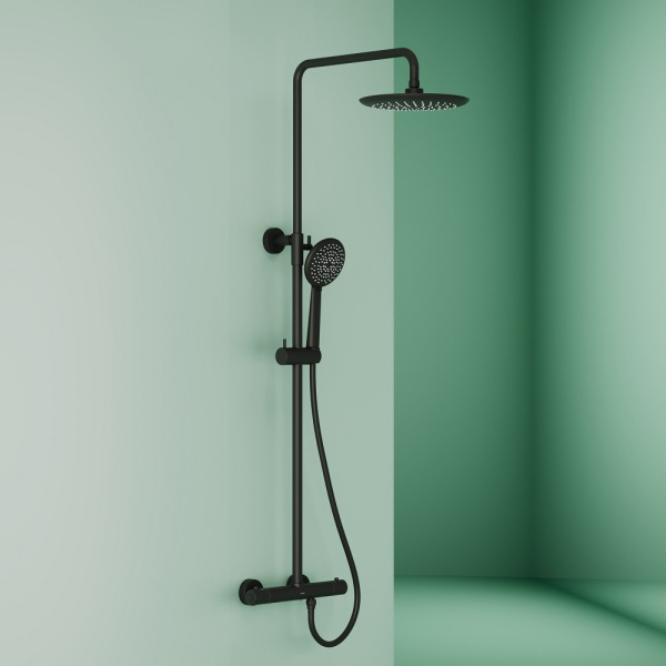 Душевая система со смесителем Sancos Game SC3002MB монтаж настенная с термостатом черный матовый