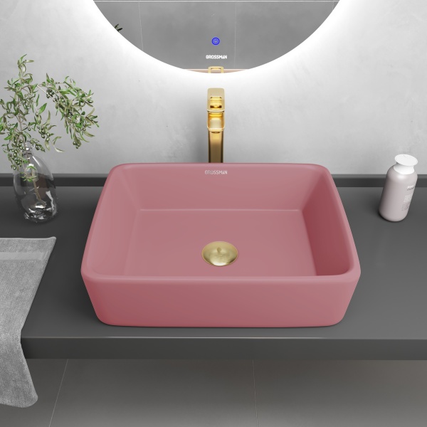 Раковина  прямоугольная Grossman Color GR-3016PIM фаянс цвет розовый матовый