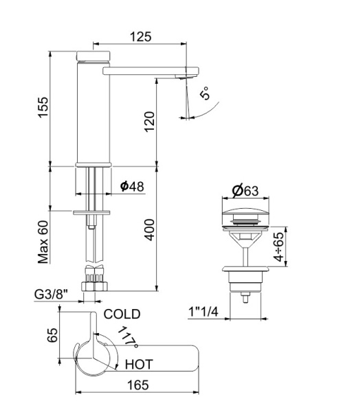 Смеситель для раковины Webert Coral CO830102560 черный