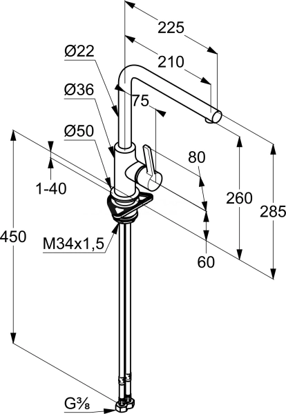 Смеситель для кухни Kludi L-ine S 408033975 без подключения к фильтру черный матовый