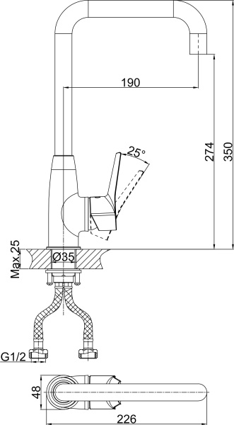 Смеситель для кухни D&K Rhein DA1262441 без подключения к фильтру хром
