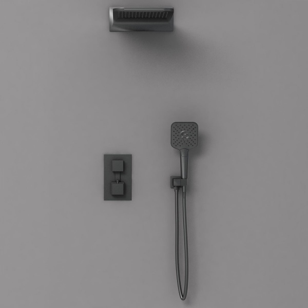 Душевая система со смесителем Vincea  VSFW-103TMB монтаж встраиваемая в стену с термостатом черный
