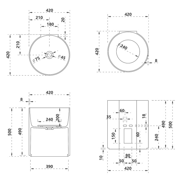Раковина  круглая Abber STEIN AS2624 искусственный камень цвет белый матовый