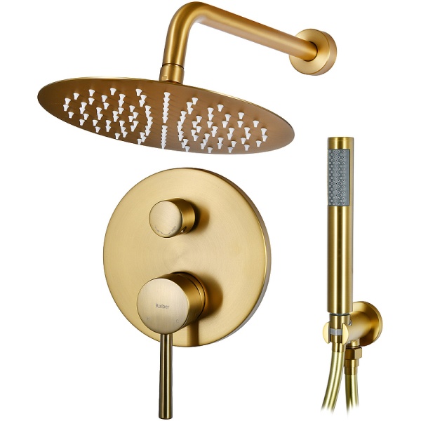 Душевая система со смесителем Raiber Graceful RPG-005 монтаж встраиваемая в стену без термостата матовое золото