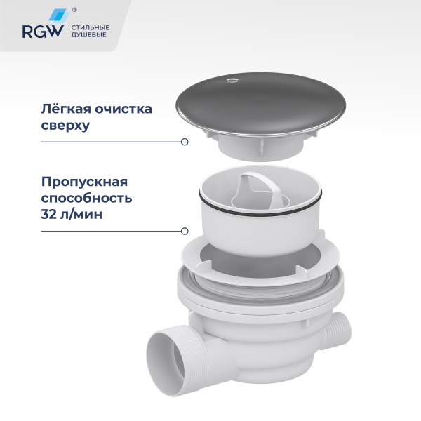 Сифон для душевых поддонов RGW Velplex QYD-01 39241101-01 пластик хром