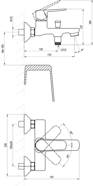 Смеситель для ванны или душа Ravak Life X070479 настенный 
без термостата черный матовый