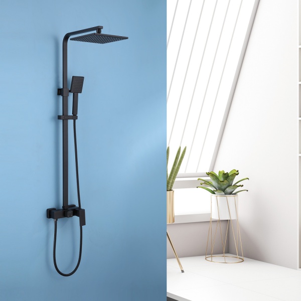 Душевая система со смесителем Abber Daheim AF8220B монтаж настенная без термостата черный матовый