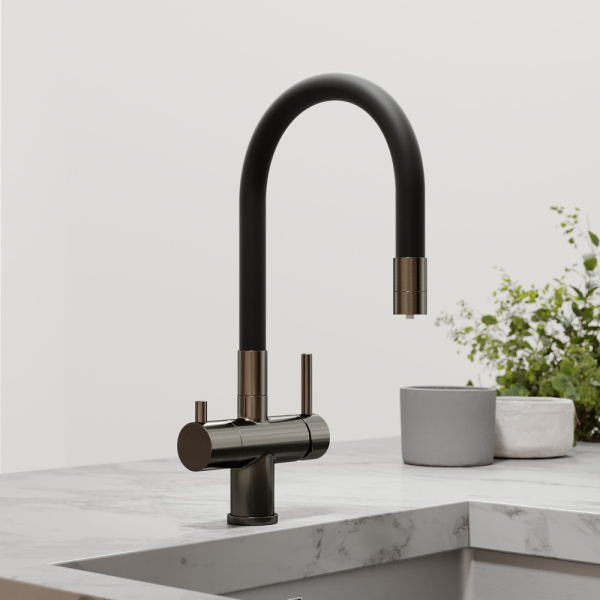 Смеситель для кухни Sancos Lucia SC4004GG с подключением к фильтру вороненая сталь