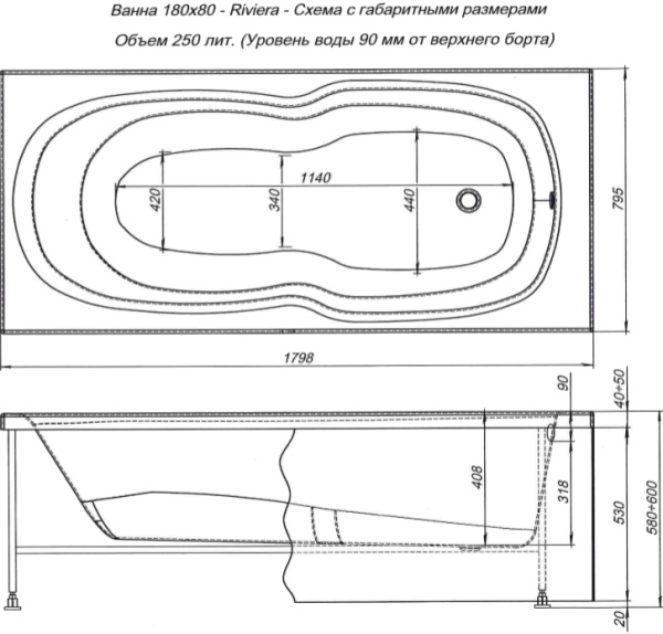 Акриловая ванна Aquanet Riviera 231080 179.8x79.5