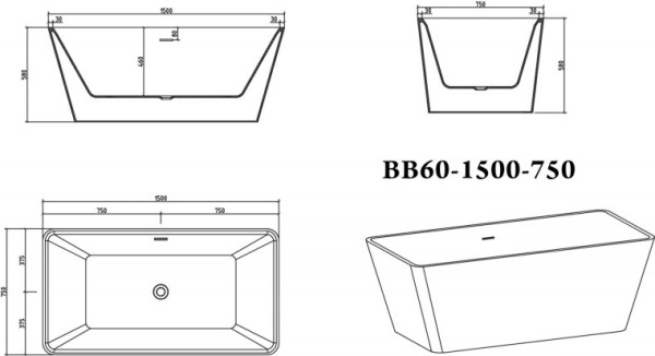 Акриловая ванна BelBagno  BB60-1500-750 150x75
