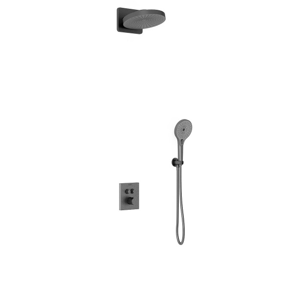 Душевая система со смесителем Vincea  VSFW-3I21T1GM монтаж встраиваемая в стену с термостатом вороненая сталь