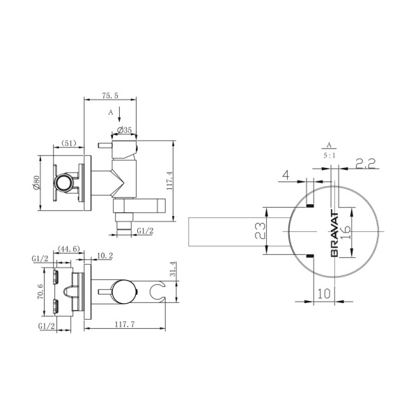 Гигиенический душ Bravat Eler D9137CP-RUS встраиваемый в стену хром