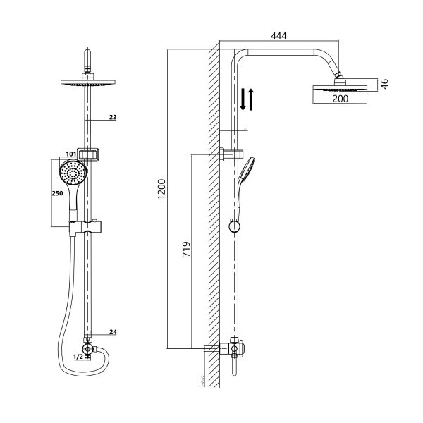 Душевая система без смесителя D&K  DC1005506 монтаж  без термостата хром