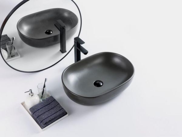 Раковина накладная овальная BelBagno  BB1084-H311 фаянс цвет темно-серый матовый