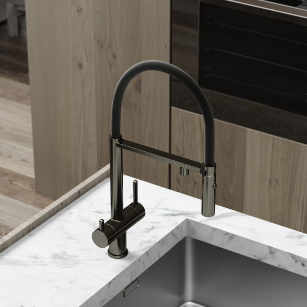 Смеситель для кухни Sancos Imola SC4010GG с подключением к фильтру вороненая сталь/черный
