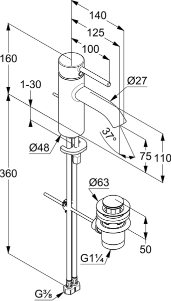 Смеситель для раковины Kludi Bozz 382700576 хром