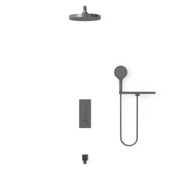 Душевая система со смесителем Vincea Inspire VSFW-433TI2RGM монтаж встраиваемая в стену с термостатом вороненая сталь