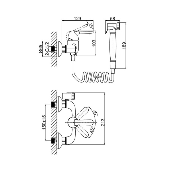 Гигиенический душ D&K Rhein DA1344501 настенный хром