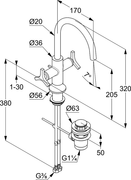 Смеситель для раковины Kludi Nova Fonte 201180539 хром