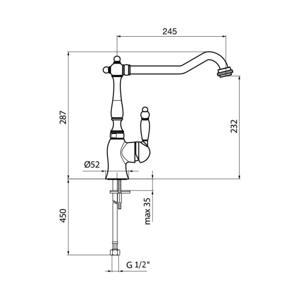 Смеситель для кухни Webert Valentino VA920302065 без подключения к фильтру бронза