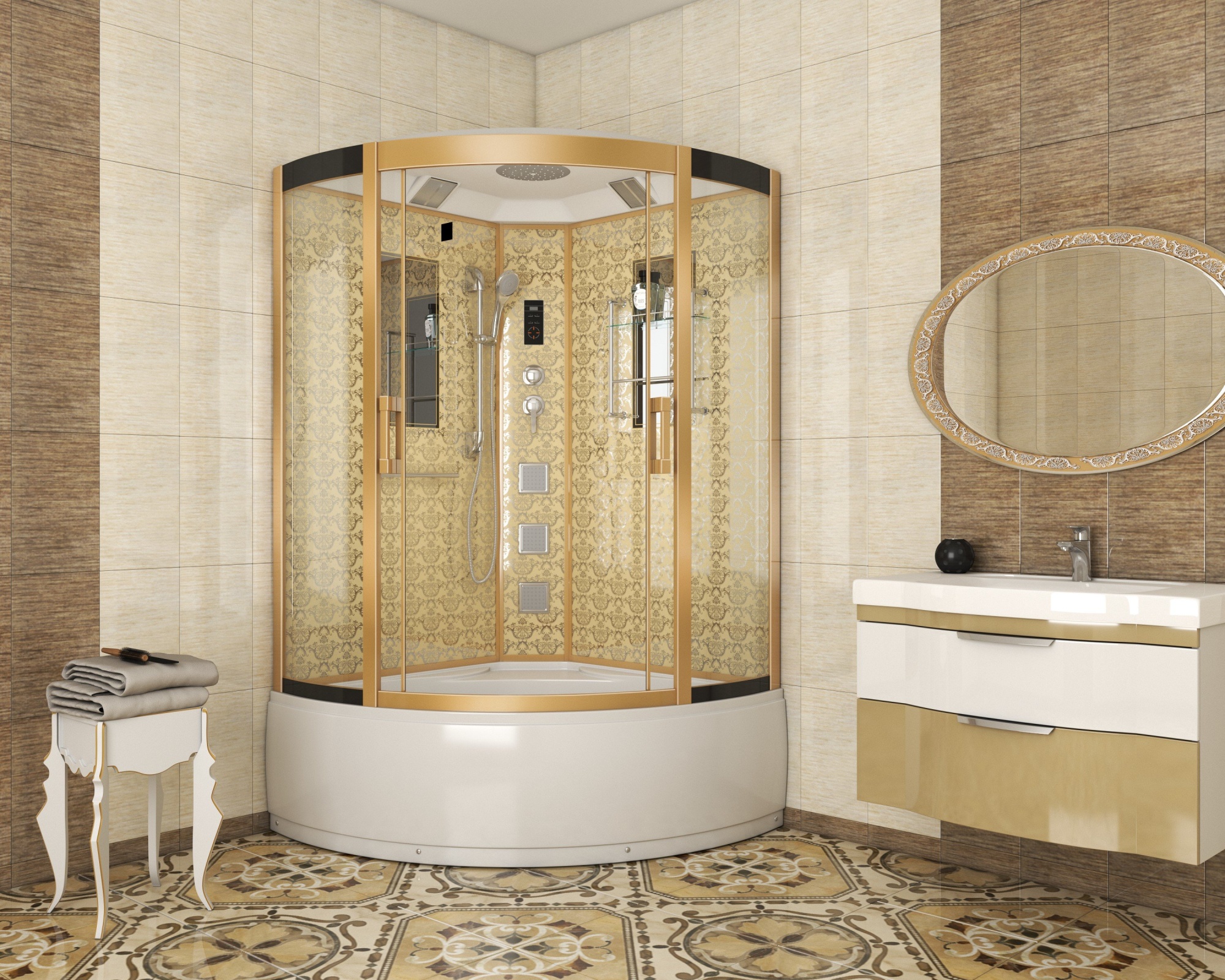 Душевая кабина с крышей Niagara Luxe 7744G четверть круга   стекла , профиль золото