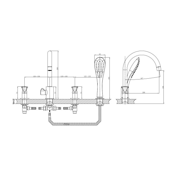 Смеситель для ванны D&K Hessen DA1384901 на борт ванны 
без термостата хром