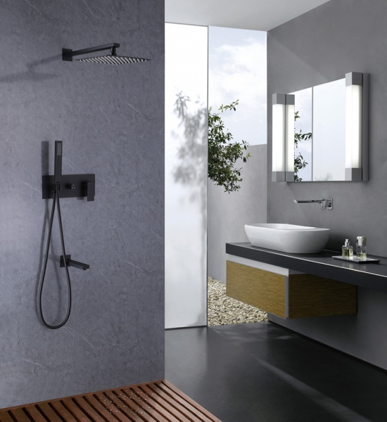 Душевая система со смесителем Abber Daheim AF8217B монтаж настенная без термостата черный матовый