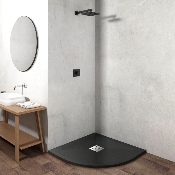 Душевой поддон низкий Vincea VST-4SQ VST-4SQ9090A четверть круга литьевой мрамор 90x90 темно-серый матовый