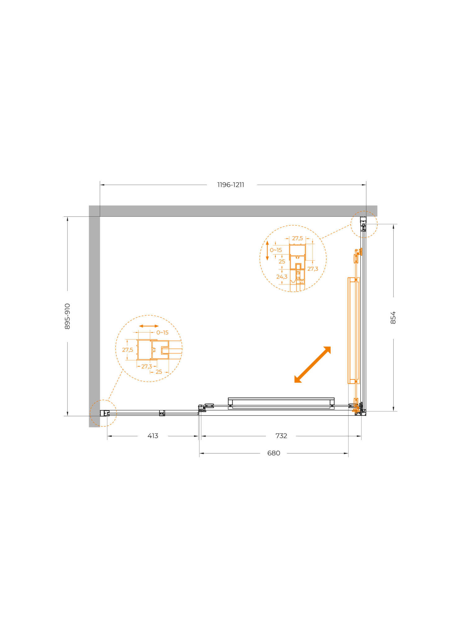 Душевой угол Cezares Lux LUX-AH-FS-11-120/90-C-CR прямоугольный 120x90 стекла прозрачные, профиль хром