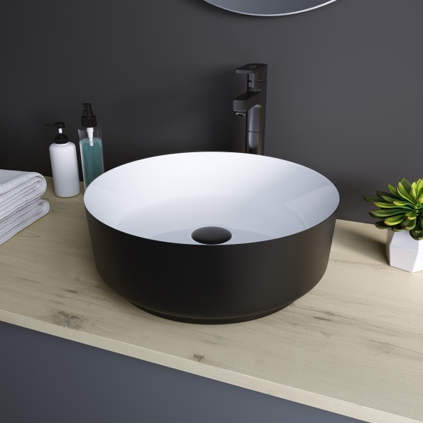 Раковина  круглая Grossman Color GR-4040BW фаянс цвет черно-белый