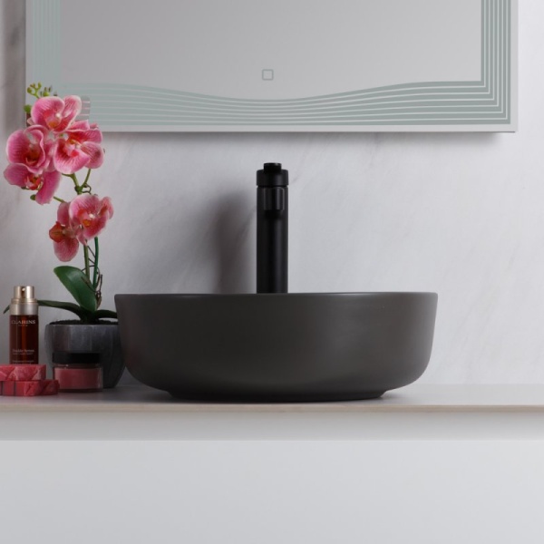 Раковина накладная круглая BelBagno  BB1315-H311 фаянс цвет серый матовый