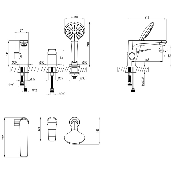 Смеситель для ванны Lemark Bronx LM3745MW на борт ванны 
без термостата белый матовый