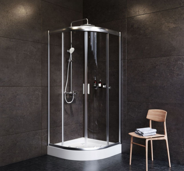 Душевой угол Am.Pm Gem W90G-401-090WT четверть круга  стекла прозрачные, профиль серебро