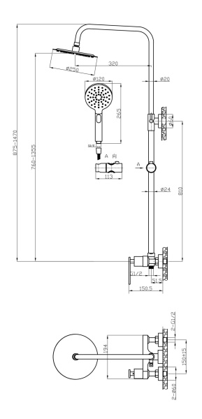 Душевая система со смесителем Cezares Momento MOMENTO-CD-01 монтаж настенная без термостата хром
