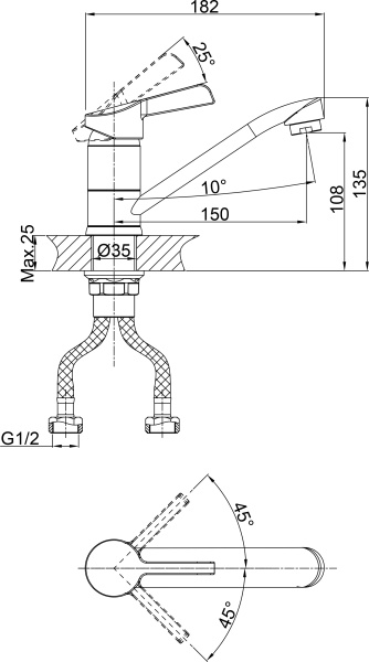 Смеситель для кухни D&amp;K Rhein.Schiller DA1462341 без подключения к фильтру хром