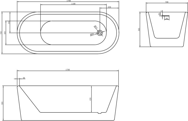 Акриловая ванна Abber  AB9272-1.7 170x70
