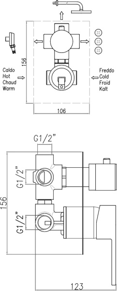 Смеситель для душа Webert Pegaso PE880601794 встраиваемый в стену 
без термостата матовое золото