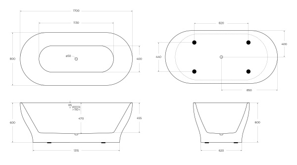 Акриловая ванна отдельностоящая BelBagno  BB405-1700-800 170x80 овальная цвет белый