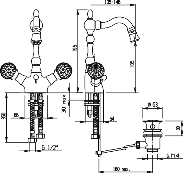 Смеситель для биде Cezares Atlantis ATLANTIS-BS2-02-Sw латунь 