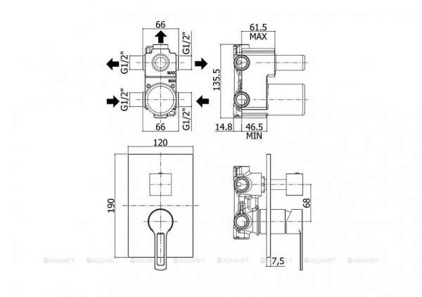 Смеситель для душа Paffoni Rock RO018CR встраиваемый в стену 
без термостата 
