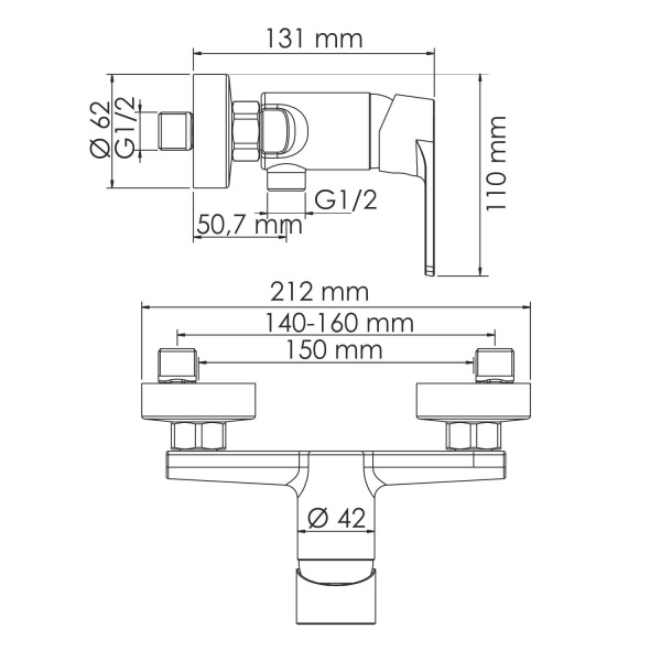 Смеситель для душа Wasserkraft Dill 6102 настенный 
без термостата хром