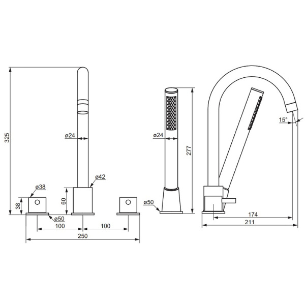 Смеситель для ванны Damixa Scandinavian Pure 360400000 на борт ванны 
без термостата хром