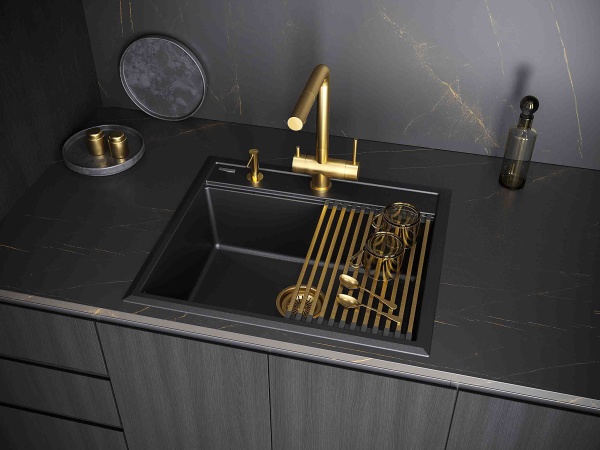 Смеситель для кухни Paulmark Skalen Sk213020-BG с подключением к фильтру брашированное золото