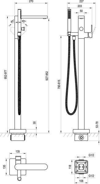 Смеситель для ванны Ravak Chrome X070101 напольный 
без термостата хром